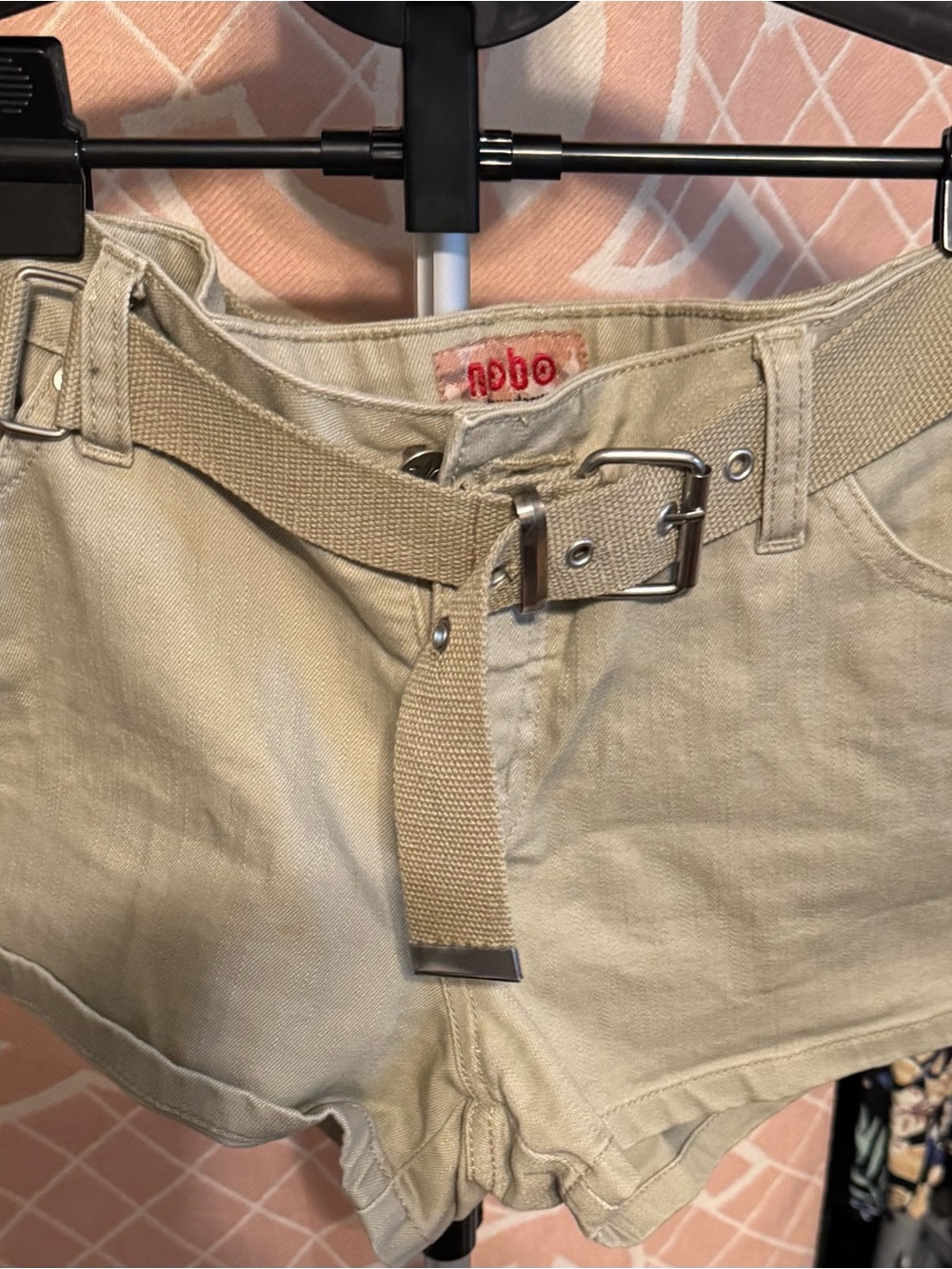 Nebo Khaki Canvas High-Waist Shorts with Belt